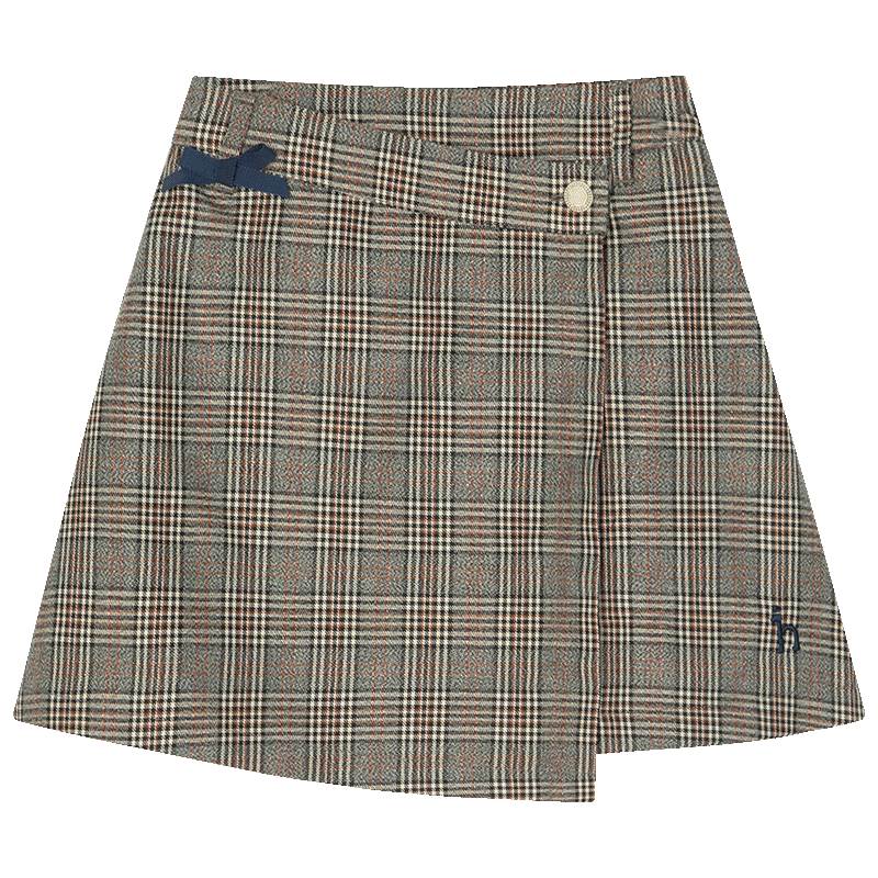哈吉斯（HAZZYS）品牌童裝女童半身裙秋新款簡約舒適百搭格子女童半身裙格子半裙 格 130