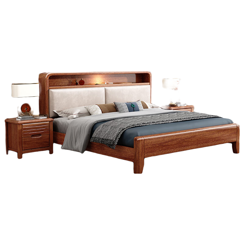 小木窝（XIAOMUWO）实木床现代中式实木床双人床经济型单人床软靠背简约木床主卧床  床  支架结构 1500*2000实木靠背