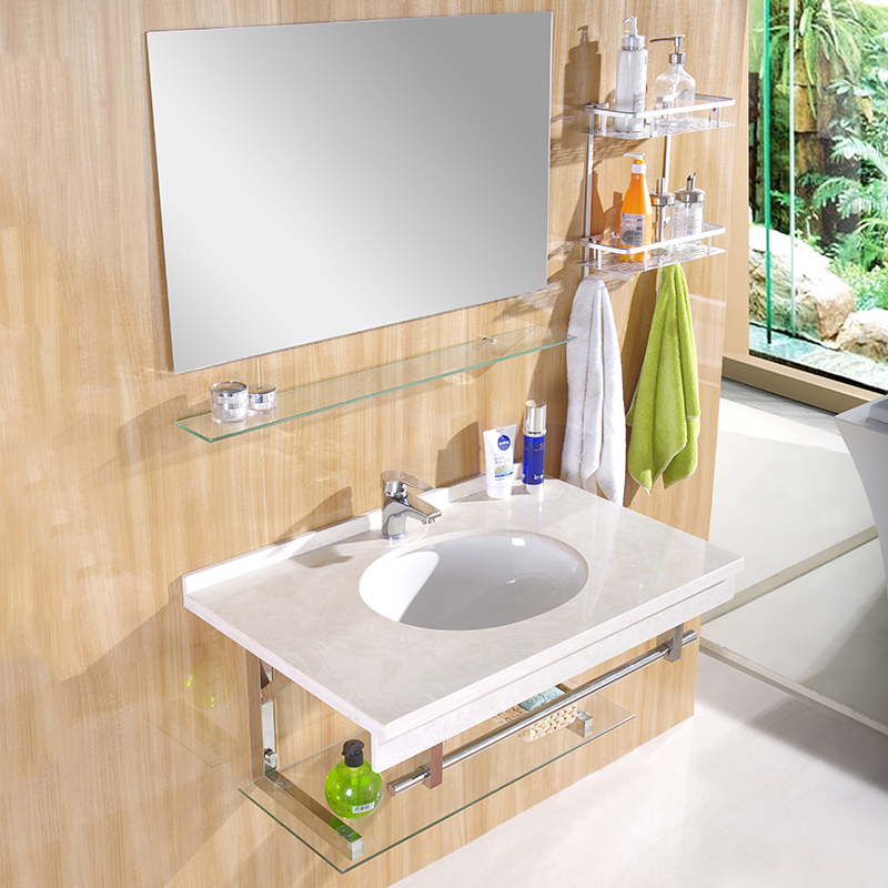 聚益卫生间大理石台面洗手盆柜组合洗漱台挂墙式洗脸池小户型台盆一体