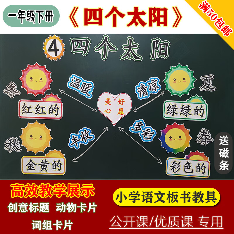 小学一年级下册语文板书设计四个太阳公开课优质课课堂教具卡片 标题5