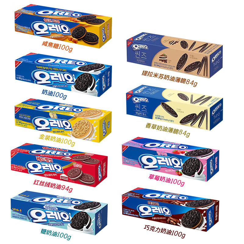 奧利奧（Oreo）奧利奧韓國(guó)進(jìn)口食品夾心餅干巧克力曲奇味低奶油草莓香草 巧克力奶油夾心曲奇100g