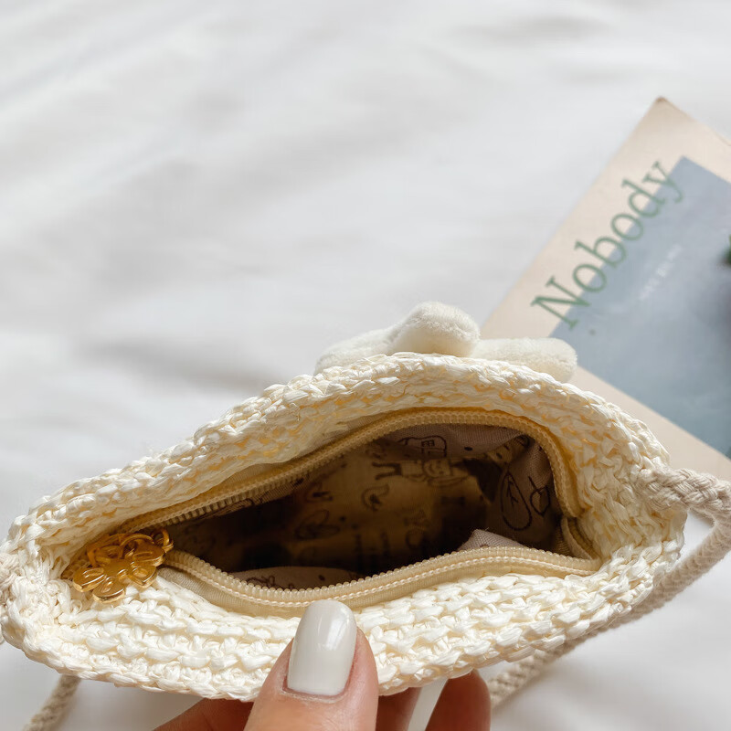 儿童包包草编包花朵度假包女童海边沙滩时尚潮斜挎包 小猫