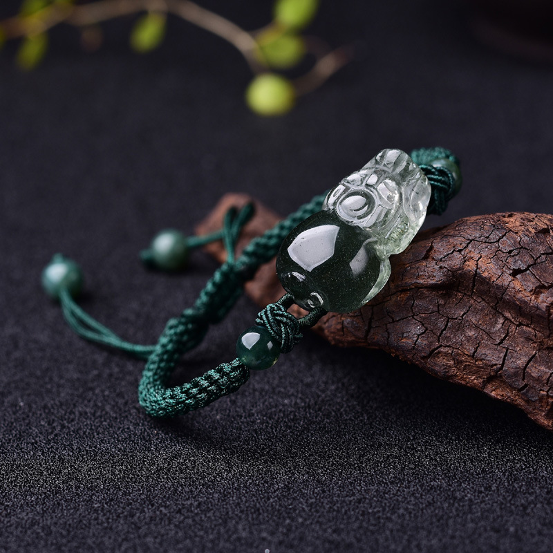 绿幽灵貔貅手链男女款手绳编织可调节手串绿水晶异象七夕情人礼物