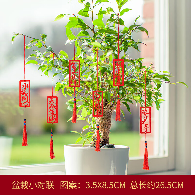 植物装饰挂件婚房布置结婚绿植盆景喜字挂树上植物 结婚盆栽小对联