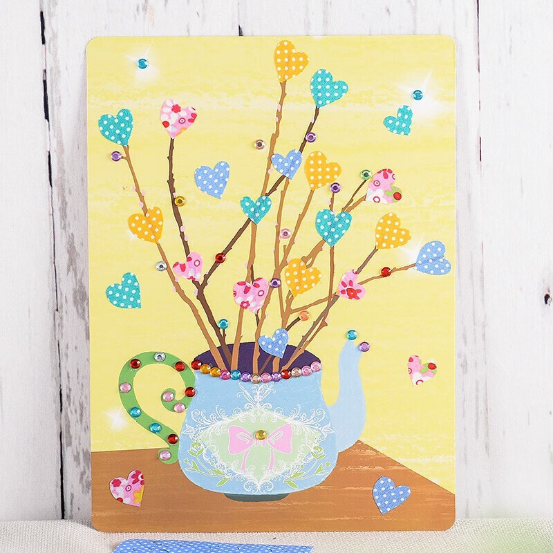 亲子玩具幼儿园宝宝自制重阳节搓纸装饰画立体粘贴花布画 花瓶花布画