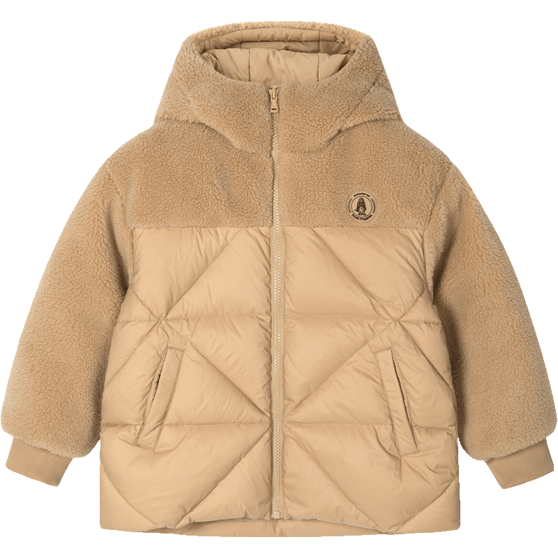 暇步士（Hush Puppies）童装儿童男女童冬装新款柔软尼丝纺保暖舒适休闲羽绒服 暖卡其 140 cm 充绒量98g