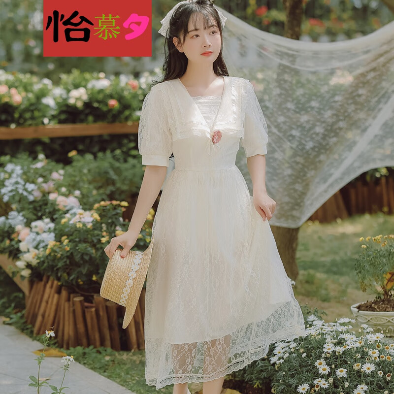怡慕夕新品法式茶歇热天网红夏天衣服气质收腰显瘦连衣裙夏季裙子仙气