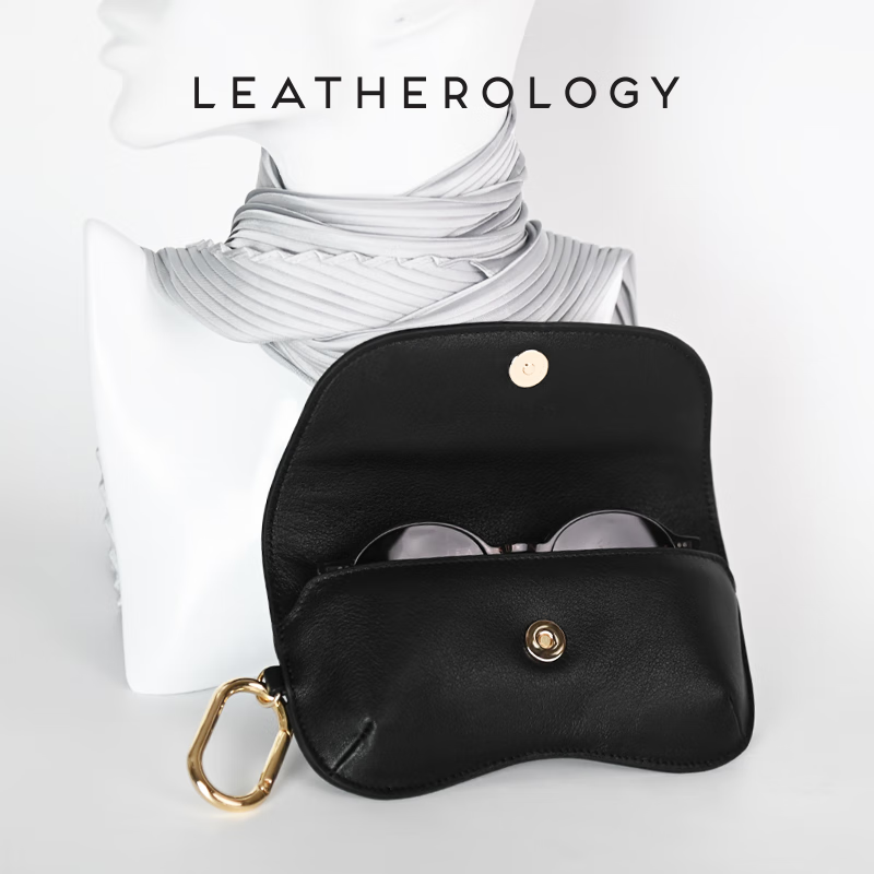 LEATHEROLOGY奥勒吉头层牛皮眼镜太阳镜收纳包便携女高级感真皮墨镜盒中秋礼物 玛瑙黑