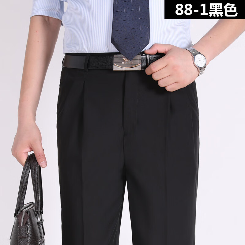 老爷车(laoyeche)双褶西裤春夏薄款中年高腰深档西装裤桑蚕丝宽松裤男