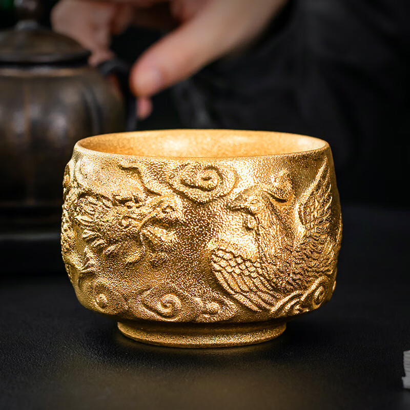 雅空鎏金建盏主人杯个人茶杯高端金盏大师级泡茶杯男士品茗杯 金色 龙