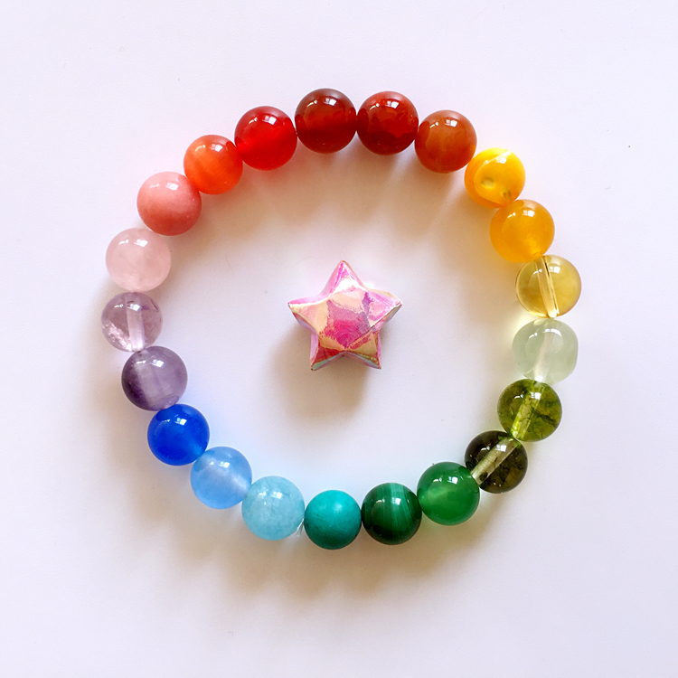 梦君宸儿童彩虹渐变水晶宝宝手链公主首饰多宝转运手串五彩手绳 16cm