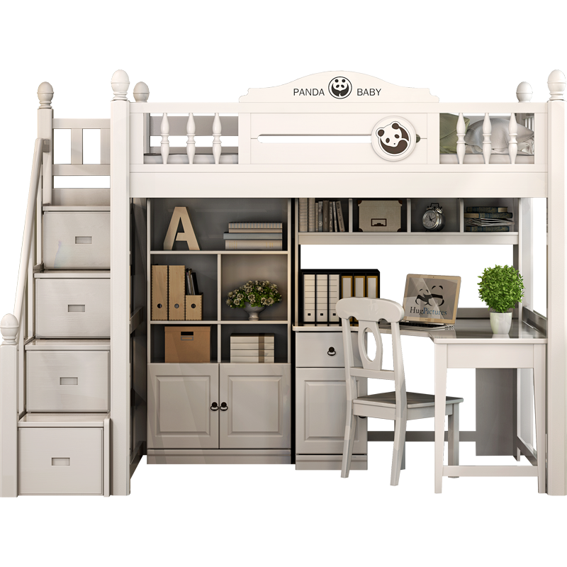 格杰 全实木 儿童床上下床双层床高低床 上床下桌多功能组合床小户型省空间床 (B款)上铺+书桌(不含椅)+书柜+梯柜 上铺1350*1900mm