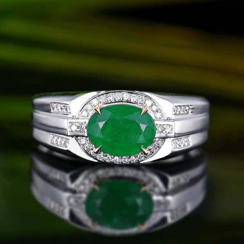 01ct天然祖母绿戒指男戒18k金镶嵌钻石48332