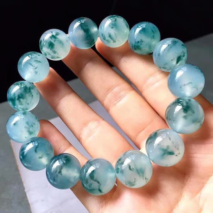 恋聚缅甸翡翠手串A级冰种飘花手链男女款冰飘花手串飘蓝花散珠玉 15颗直径14毫米属于什么档次？