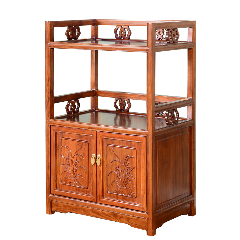 瑞呈堂 茶水柜实木 客厅办公室书房储物柜 中式现代简易小茶柜一体置物架 餐边柜JTA10 茶水柜实木雕刻款梨花色