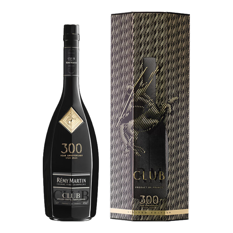 人头马（Remy Martin） CLUB优质香槟区干邑耀黑珍藏版三百周年纪念款礼盒 法国原装进口 1L 1瓶
