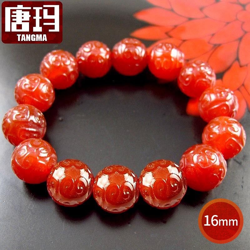 哈妮宝贝honeybaby回纹天珠手串男红玛瑙手链男款16mm佛珠手串红玉髓