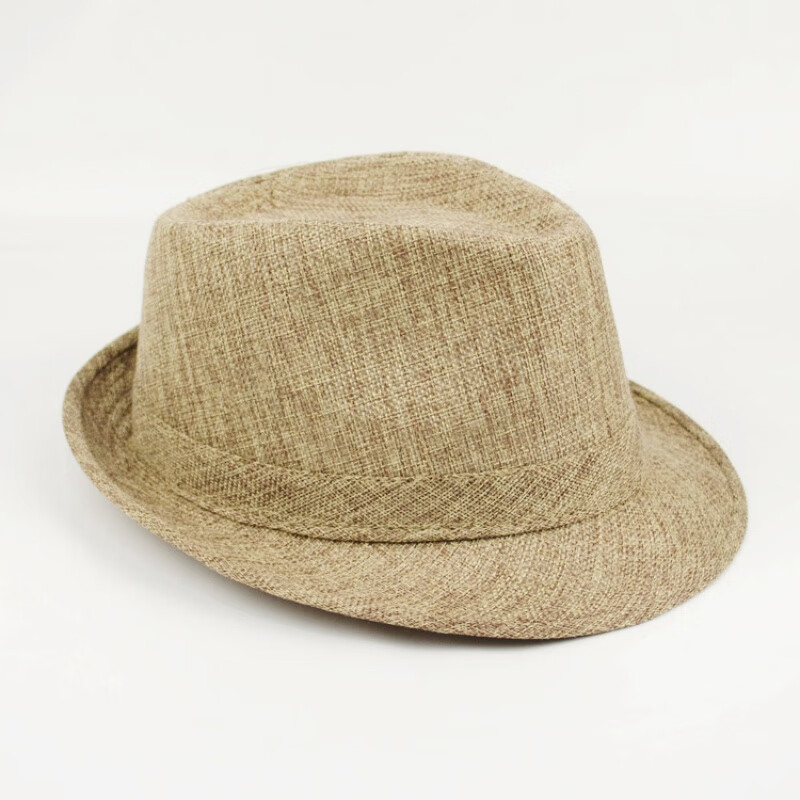新款夏天防晒亚麻礼帽爵士帽小礼帽户外遮阳帽欧美男士帽 卡其色 M(56-58cm)