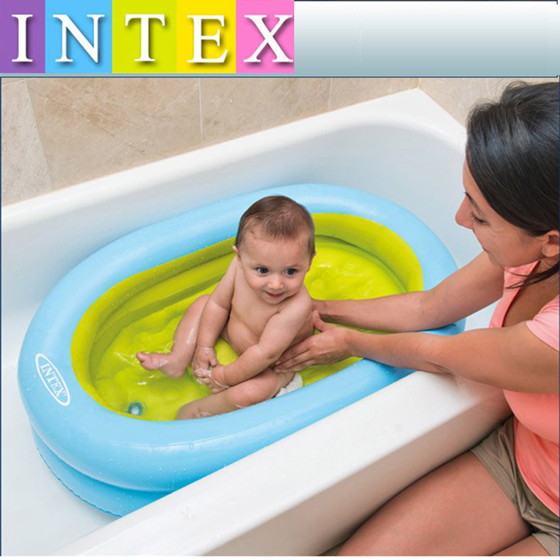 INTEX 48421婴儿洗澡盆宝宝浴盆可坐躺新生幼儿洗浴盆折叠便携沐浴桶 新款澡盆儿童玩具 送充气泵