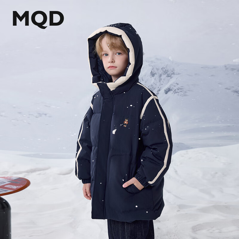 马骑顿（MQD）【三防】MQD冬季男大童潮酷休闲保暖羽绒服 藏青 140 （充绒量103g）