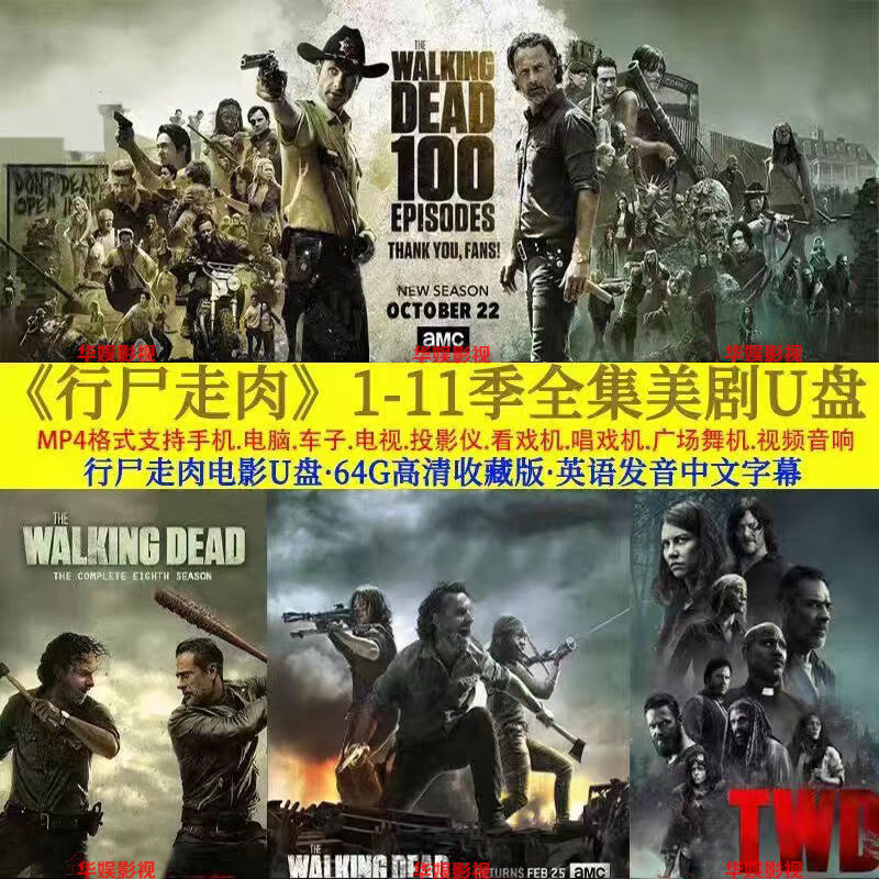 行尸走肉1-11季全美剧u盘高清mp4视频手机电脑投影仪车载电影优盘 64g