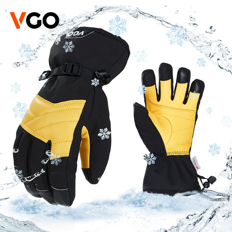 vgoVGO零下30度适用户外运动滑雪手套触屏牛皮保暖防水CA2469FW 黑色 L
