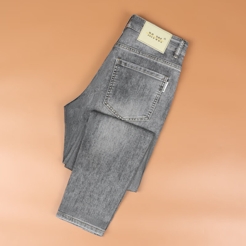 will not小魔怪g5g6标羚烟灰色牛仔裤男春夏新款合体小直筒休闲裤子