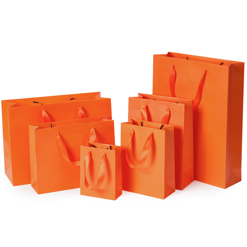 纸袋礼袋批发橙色礼品袋纸质手提袋子服装购物袋回礼伴手礼物包装 (竖)16长*8侧*22高