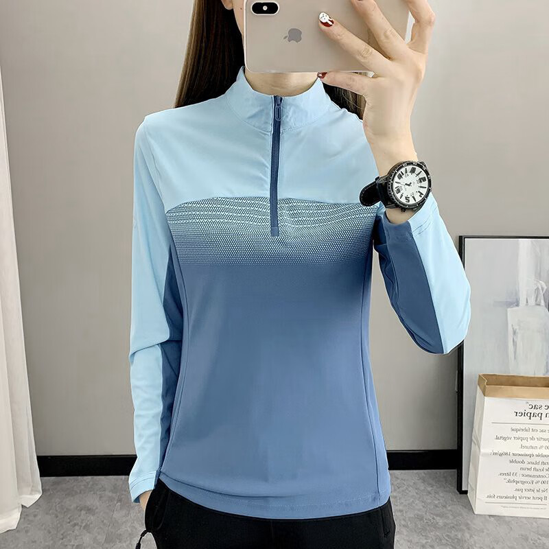 杰丽·莫克(jerrie mock)户外轻薄冰感速干衣女长袖高弹立领春夏徒步