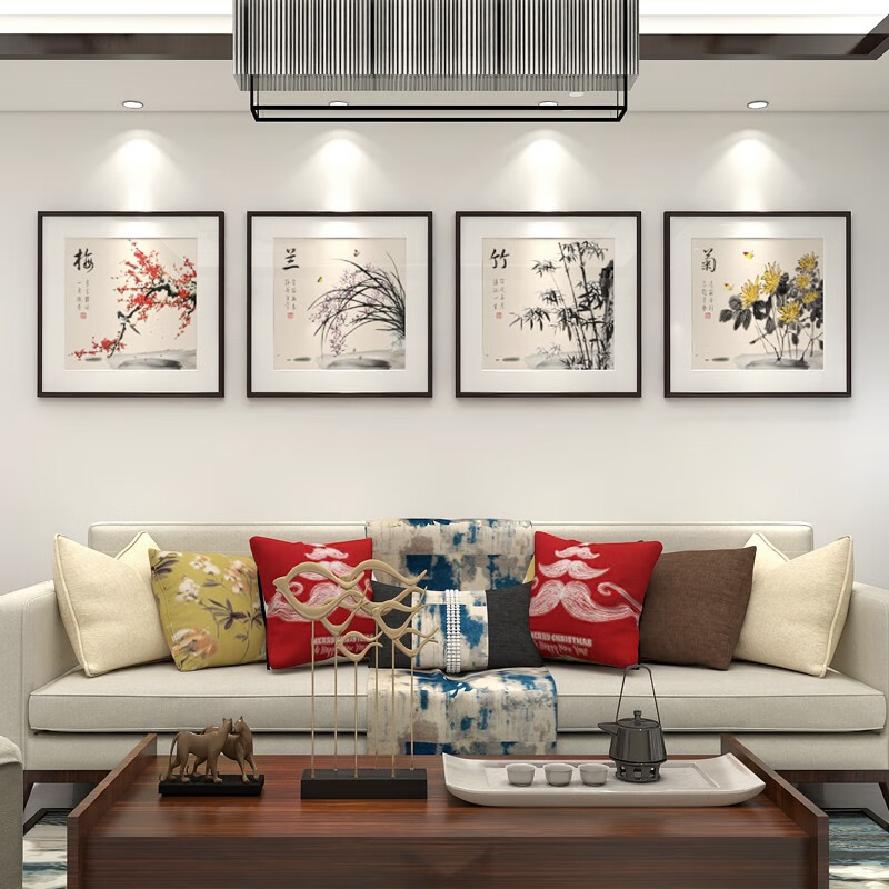 绅藏 新中式客厅沙发背景墙装饰画梅兰竹菊挂画中国风墙画四君子壁画