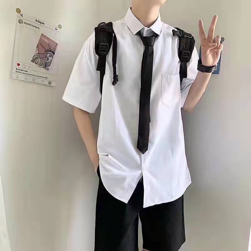 男生穿的155小码短袖衬衫白色衬衫男短袖dk制服港风休闲气质校园风