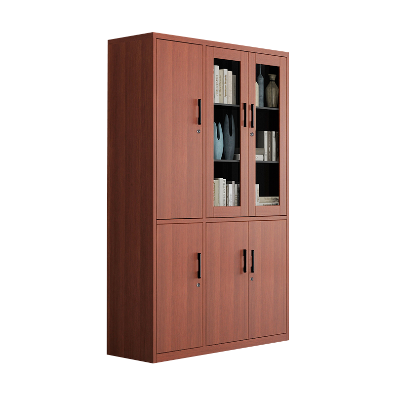 洛克菲勒文件柜鋼制鐵皮柜辦公資料檔案柜帶鎖柜子儲物矮柜木紋鋼柜 六門(mén)書(shū)柜 左