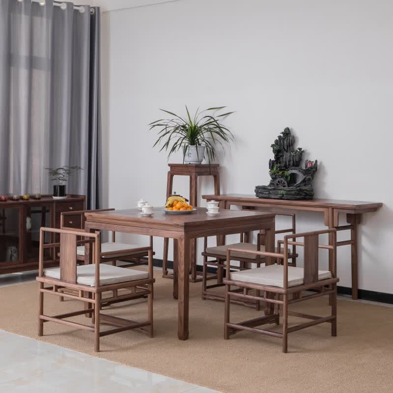 生态宜家黑胡桃茶桌实木方桌新中式八仙桌中式阳台牌桌禅意简约桌椅