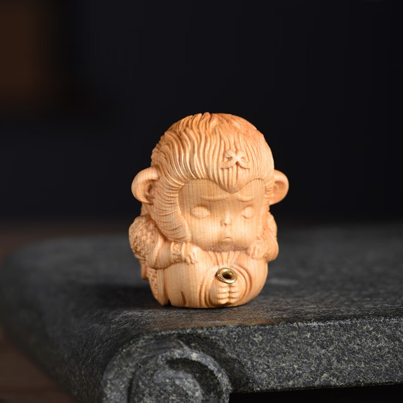 玄同 太行崖柏猕猴香插小把件文玩把玩件木雕刻工艺品实木小摆件 猕猴