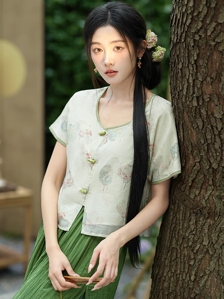 雅鹿唐褙子半臂圆领衫改良宋制对襟短衫汉元素日常通勤汉服上衣女夏季