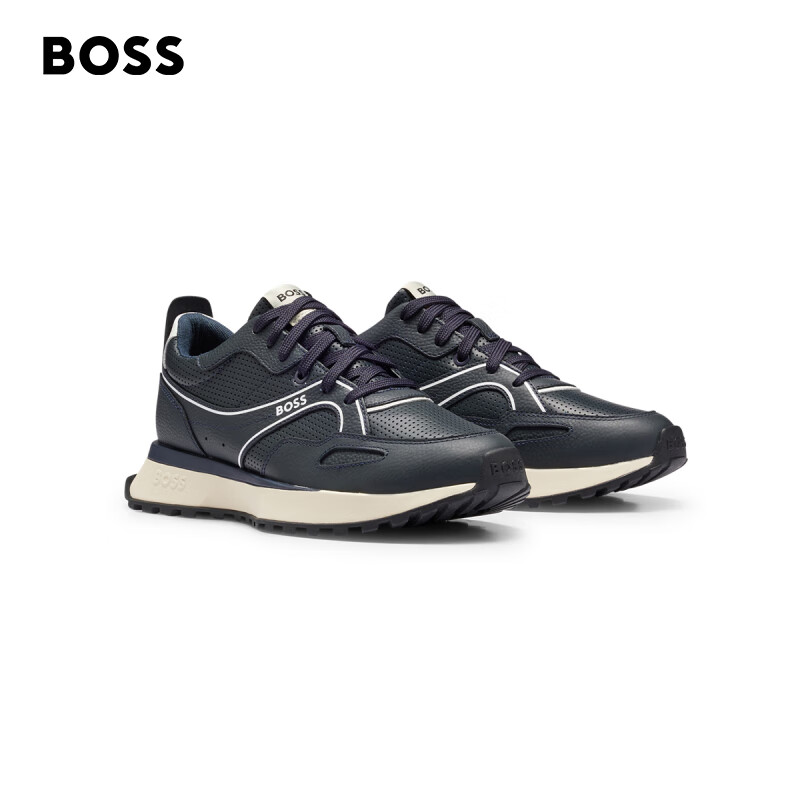 BOSS男士2023春夏新款粒面微孔皮革系带运动鞋 401-深蓝色 EU:45怎么看?