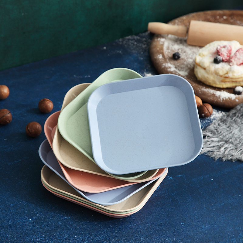 熊潘黛 8个小麦秸秆干果盘 家用餐桌吐骨碟 零食盘 零食水果盘 方形8个-颜色随机