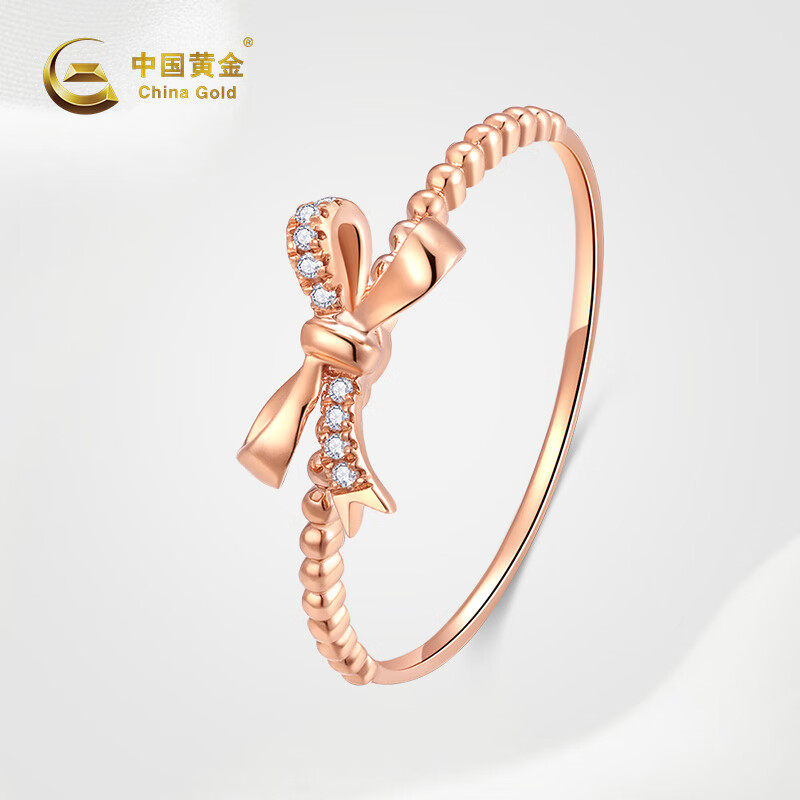 中国黄金18k金戒指蝴蝶结玫瑰金钻石戒指精致轻奢闺蜜女友七夕情人节