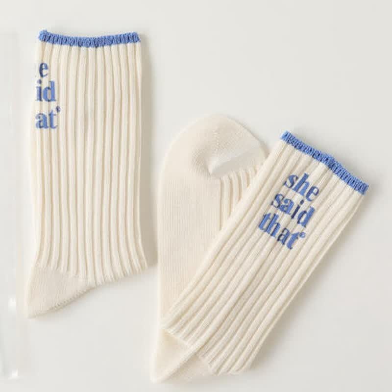 柠锦季情侣袜子女韩版中筒she said that日系ins学院风情侣长袜 蓝色2