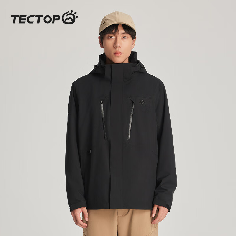 探拓冲锋衣三合一加厚防寒保暖户外滑雪登山服 云墨黑 XL