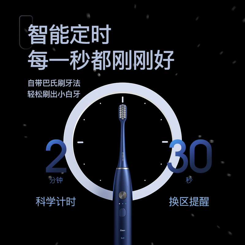 EFZQ声波扫振电动牙刷 成人男女士情侣款 软毛刷头 长续航充电式可防水E10 生日礼物 送男生女生礼物 星空蓝【配4刷头】