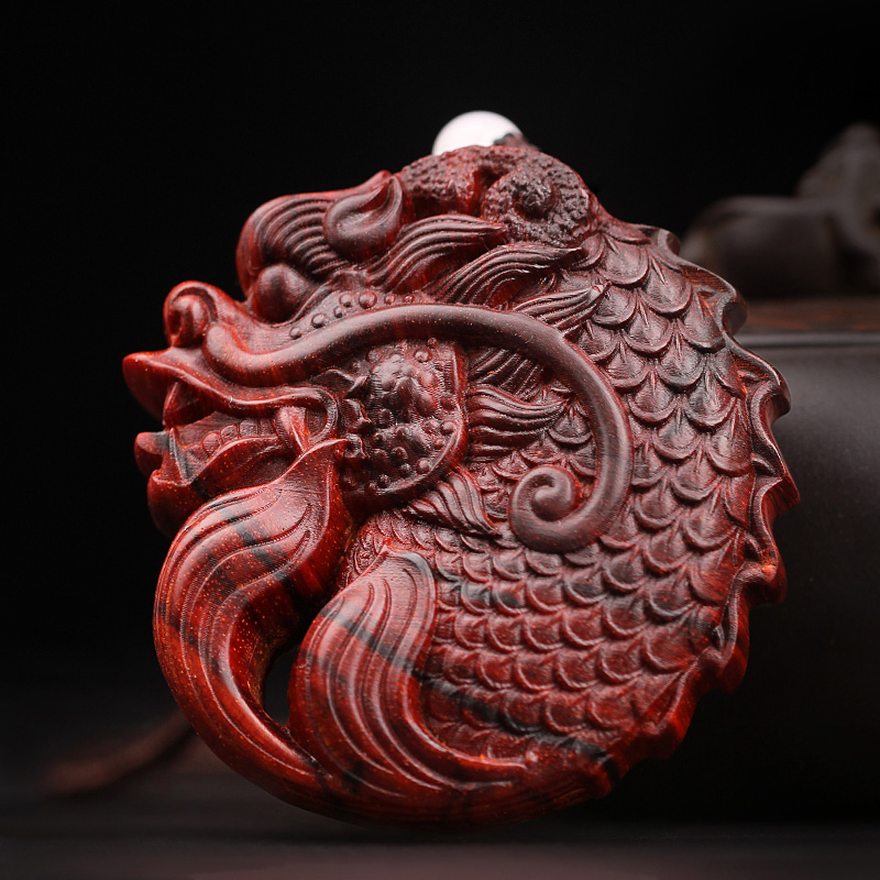 古珍 鱼化龙手把件 印度小叶紫檀木男士随身把玩把玩物件木雕送长辈