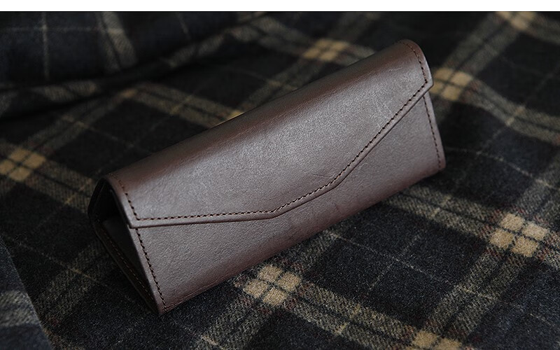 法国轻奢真皮眼镜收纳盒头层牛皮折叠眼镜盒车载墨镜盒 褐色预售10天