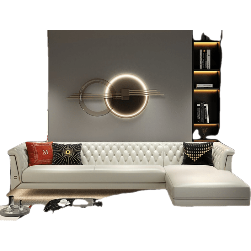 绿林咖 沙发 悬浮沙发 真皮沙发美式轻奢真皮沙发转角头层牛皮现代简约大小户型客厅意式沙发组合精品家具 小款双人+贵妃(不带灯) 国产牛皮+进口TONYRE衡温海绵【质保10年】