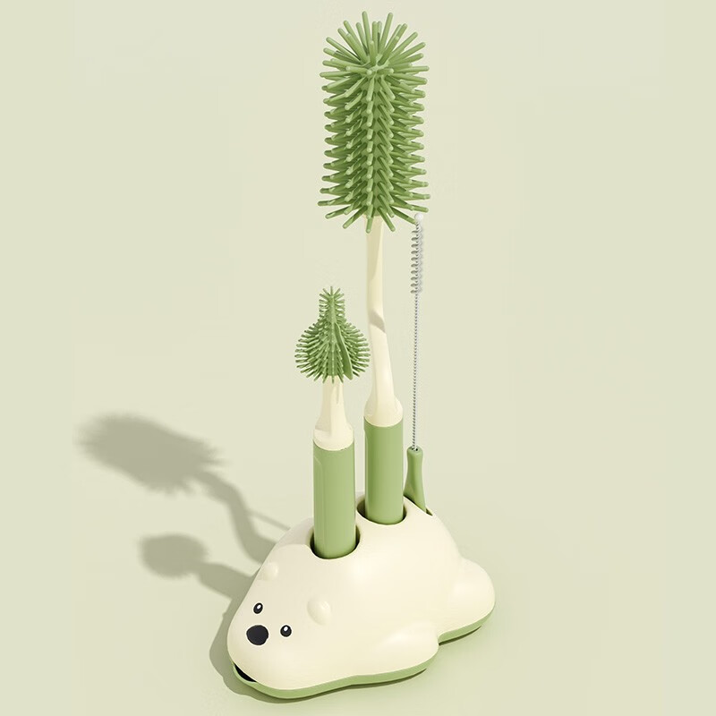 奶瓶刷婴儿奶嘴刷吸管刷旋转奶瓶刷子唰子清洁刷清洗刷套装 绿白色