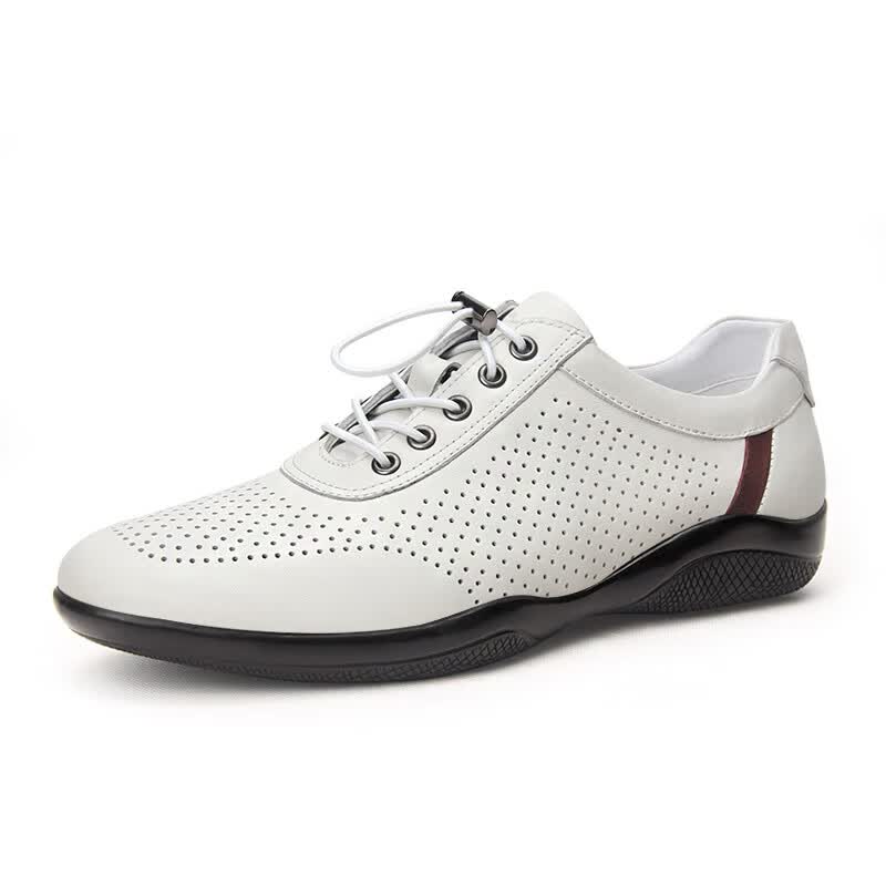 lun)白色休闲鞋真皮透气夏季单层皮男鞋头层牛皮软底男式打孔休闲皮鞋