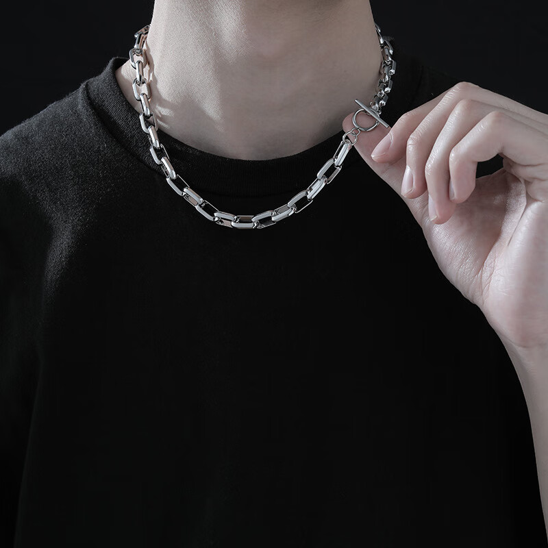 项链男潮轻奢小众嘻哈颈链ot扣毛衣链粗链条锁骨链 o型古巴链 50cm