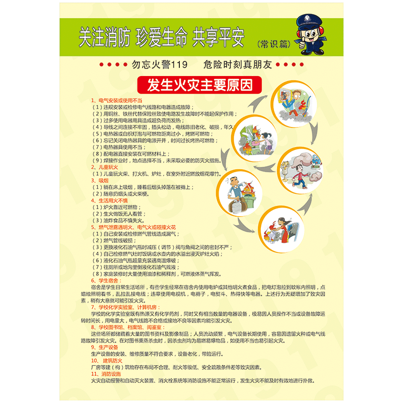 珍爱生命宣教挂图墙贴纸防水贴纸vht12 vht12-01 发生火灾主要原因 40