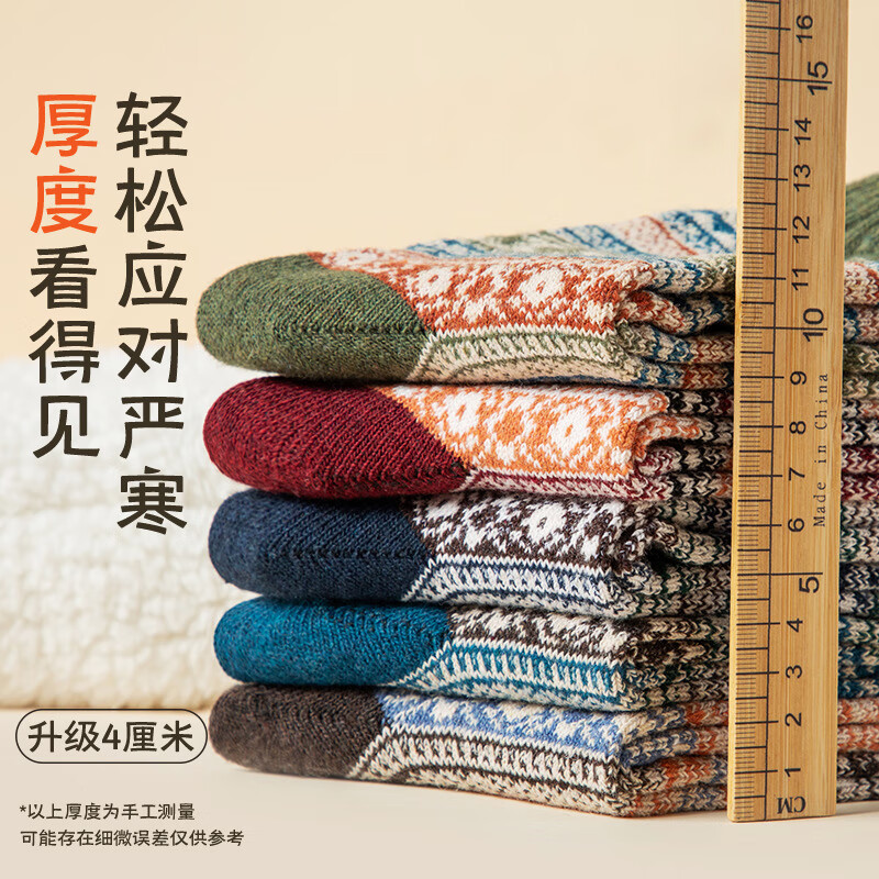 俞兆林10双装羊毛袜子男秋冬加厚保暖袜长筒民族风复古潮袜聚暖毛圈袜男 复古男袜/10双 均码