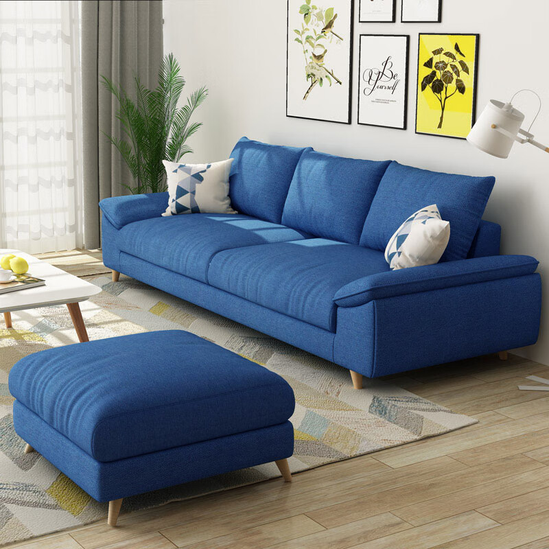 新款北欧风乳胶布艺轻奢小户型沙发可拆洗客厅组合日式三人沙发 蓝色